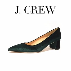 J CREW AVERY Velvet Pumps Dark Forest Green Block Heels F5215 6.5 7 7.5 9 9.5 - Picture 1 of 5