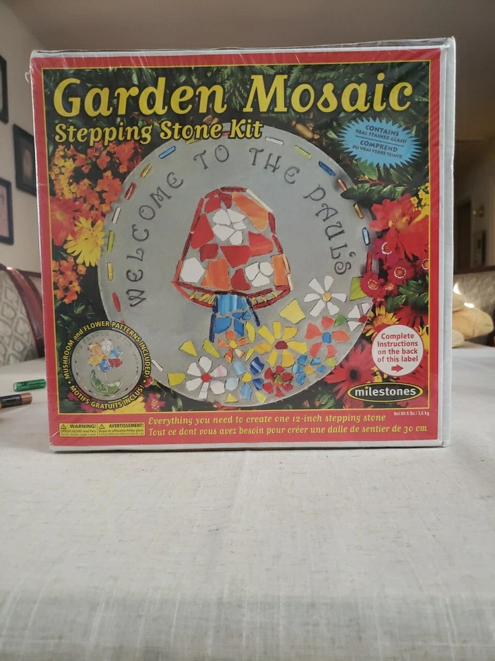 Garden Mosaic Stepping Stone Kit - Mushroom and Flower Patterns - NEW SEALED BOX - Image 1 of 1