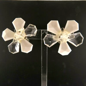 Lucite Floral Earrings Hand Crafted 1.5" Clip On - Picture 1 of 2