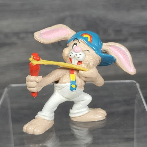 Rainbow Kids Bunny Rabbit with Slingshot PVC Figure 1981 Wallace Berrie Vintage Cover