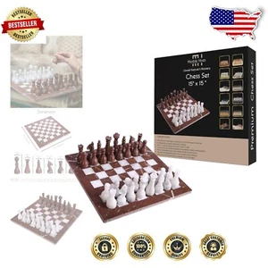 Classic 15-Inch Marble Chess Set with Stone Board & Fine Pieces - Picture 1 of 9