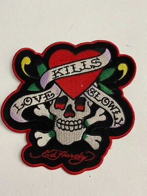 Deadstock Ed Hardy Love Kills Iron On Patch Appliqué Embroidered Sewing (Large) - Image 1 of 4