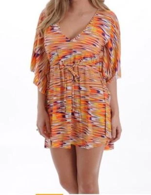 NUEVO CON ETIQUETAS VESTIDO TÚNICA CAFTÁN CORAL NARANJA RAYAS CORAL VIX BY PAULA HERMANNY M SFS Foto 1 de 3