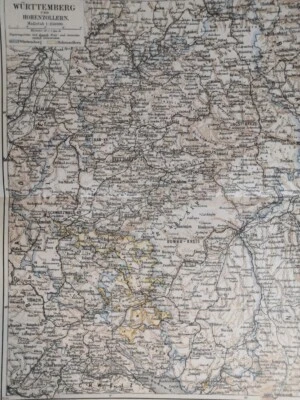 1894 BADEN Wurttemberg Mapa Geográfico Vintage Alemanha Região Origem 11,5 X 9 C17-9 - Imagem 1 de 3