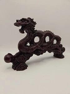VINTAGE TRADITIONAL CHINESE FENG SHUI DRAGON STATUE GOOD LUCK RED RESIN 12x7in - Picture 1 of 15