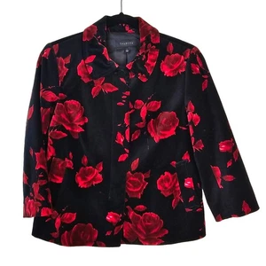Talbots Blazer Women's 2 Black Red Rose Velvet Dark Romantic Career Feminine - Picture 1 of 8