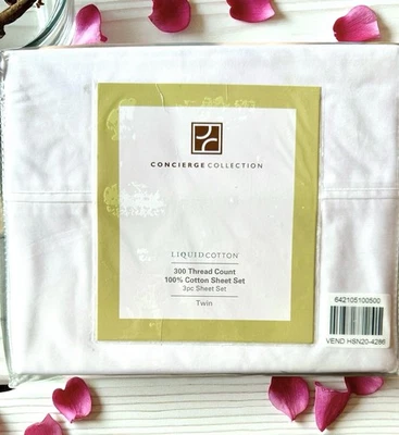 Juego de sábanas dobles de algodón líquido 3 piezas Concierge Collection 300 TC 100 % algodón blanco Foto 1 de 4