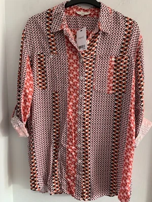 BNWT Geometric Print Shirt Blouse By next Size 18 Roll Tab Sleeves Front Pockets - Image 1 of 4
