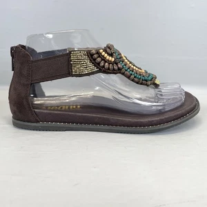 Sandalias Alegria Zan para mujer talla 36 cuero marrón con cuentas tanga correa en T cremallera zapatos - Imagen 1 de 10