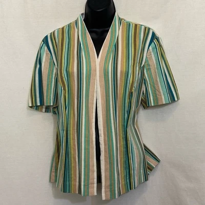 C-131 Kim Rogers PLUS SIZE 14W Multicolor Stripe Linen Blend Suit Jacket - Image 1 of 4