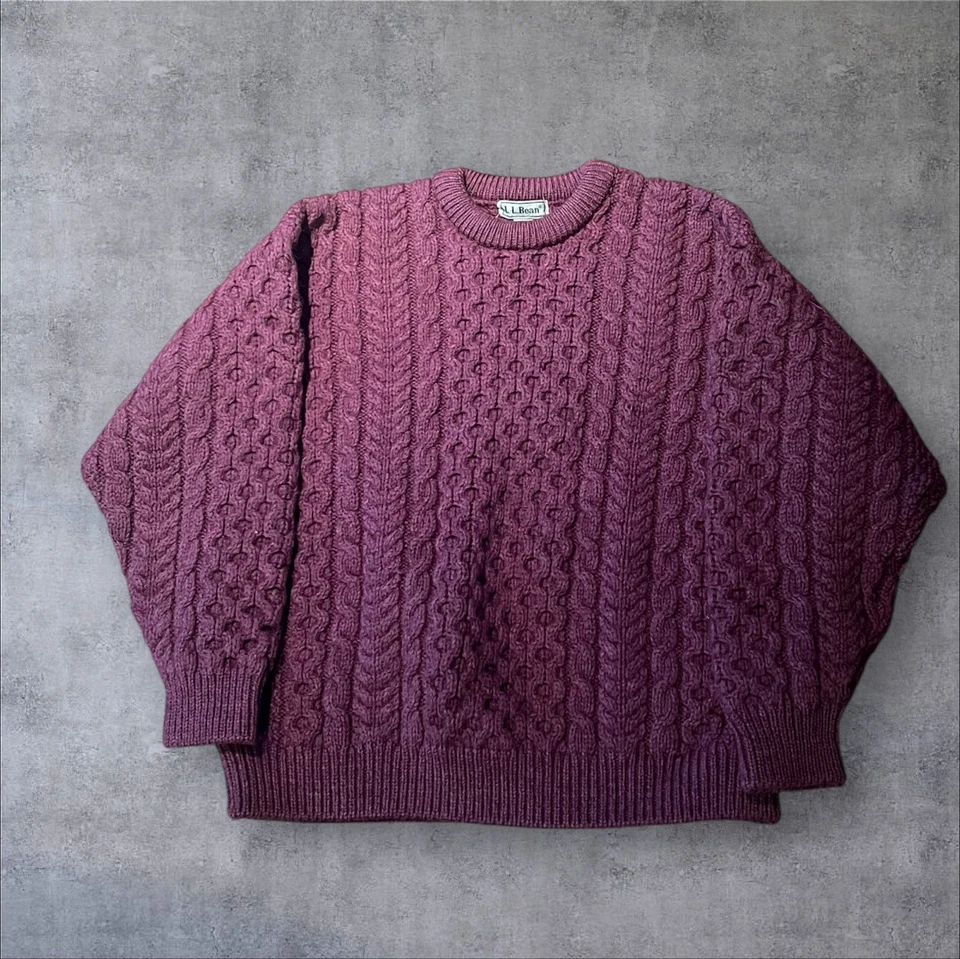 Vintage LL Bean Sweater Womens Made in Ireland Cable Knit Extra Large Purple - Image 1 of 4