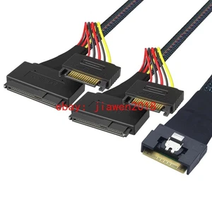 Slimline SAS SFF-8654 8i to 2X SFF-8639 U.2 with 15P SATA Power Adapter Cable - Picture 1 of 12