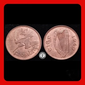 Irlanda 1940 | Irlandese 1/4d | Farthing | Woodcock | KM.9 | UNC - Foto 1 di 2