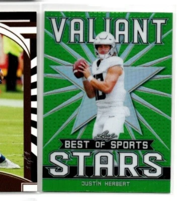 2020 Leaf Valiant Stars Best of Sports Green Justin Herbert Chargers RC /75 - Image 1 of 2