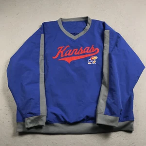 VINTAGE Kansas Jayhawks Jacket Mens 2XL XXL Blue Windbreaker Pullover 90s - Picture 1 of 8