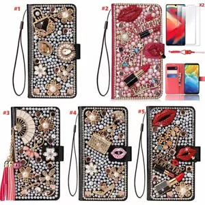 Wallet Leather Phone Case , Bling Diamonds Women Sparkly Flip Cover for iPhone - Picture 1 of 14