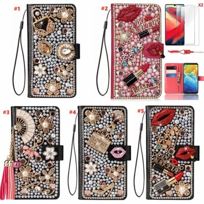 For Motorola Bling glitter Sparkly Leather slots Wallet Flip Cover Phone Case - Image 1 of 4