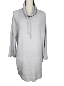 Suéter Pullover Pure Jill XL Tejido Cuello Embudo Gris Bolsillo Túnica De Gran Tamaño - Imagen 1 de 7