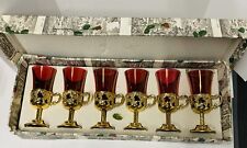 Vintage Set Cordial Glasses Red Gold Made in Italy Original Box Italian Glass