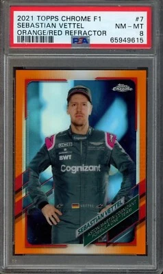 2021 Topps Chrome F1 Sebastian Vettel Orange/Red Refractor #7 PSA 8 - Image 1 of 2