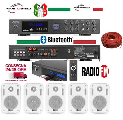 IMPIANTO AUDIO+5 DIFFUSORI+BLUETOOTH+RADIO FM+USB DISPLAY DIGITALE+50 METRI CAVO - Immagine 1 di 4