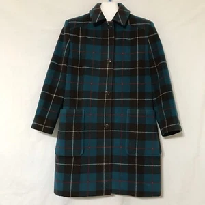 VTG Pendleton Plaid Wool Pea Coat Jacket Womens Size 12 Teal Brown USA 1970s - Picture 1 of 11
