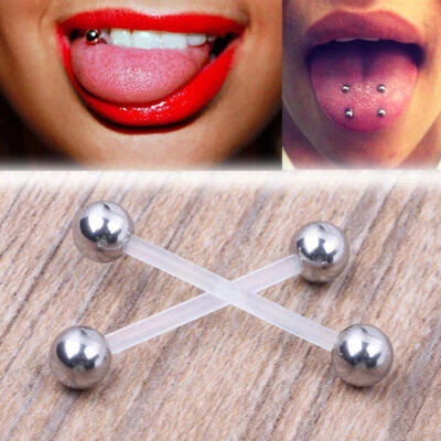 5/10pc Steel Ball Flexibel Clear Silicone Tongue Bar Barbell Nipple Piercing Set - Image 1 of 4