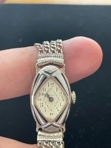 Vintage Women's Waltham 14k Solid White Gold Case Watch Art Deco Runs 6.2 Grams - Picture 1 of 14