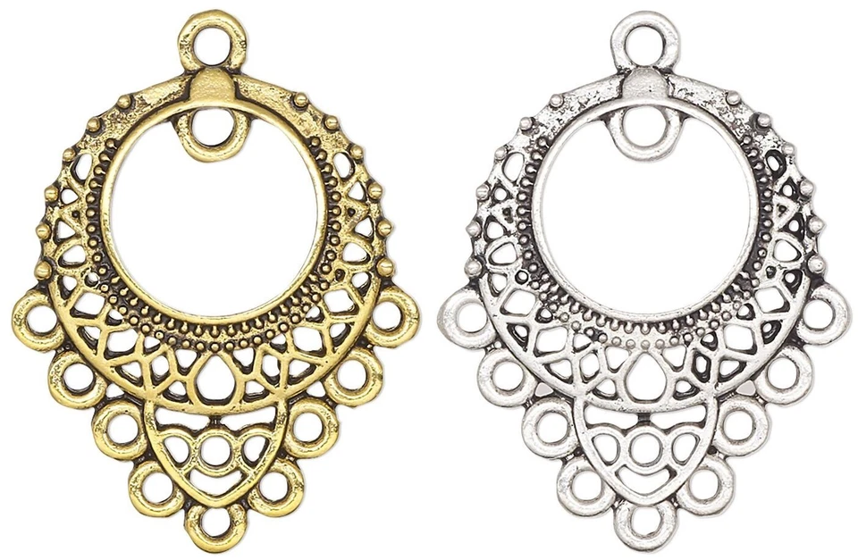 Gota, 10 conectores de pendiente de araña de plata envejecida o oro estaño 26x23 mm Foto 1 de 2