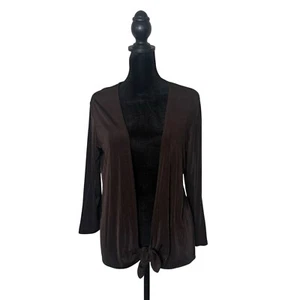 Chico's 0 Travelers Open Front Tied Cardigan Women S 4 Brown Slinky Stretch Top - Picture 1 of 10