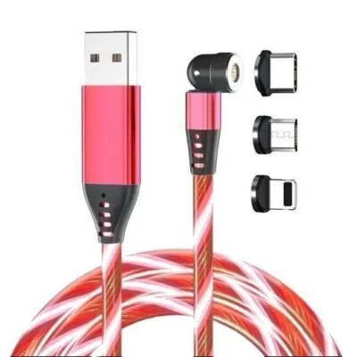 3 in 1 Magnetic Fast Charging Cable 3A Phone Type-C Micro USB IOS Red Colour - Image 1 of 4