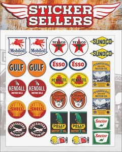 VINTAGE OIL GAS VINYL DECAL SHEET CORECO ESSO PENNZOIL TEXACO PENN POLLY 24x24 - Picture 1 of 1