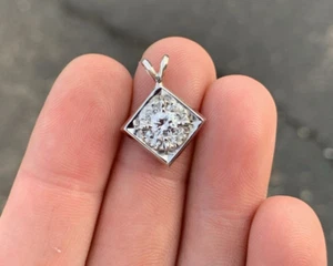 14K White Gold Round Diamond Cluster Square Pendant Charm - 0.80 TCW - Picture 1 of 11