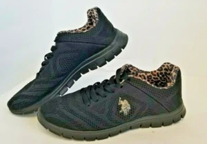 US Polo Assn Schuhe schwarz & Gepardenmuster SELTEN leichte Turnschuhe Damengröße 7 - Bild 1 von 11