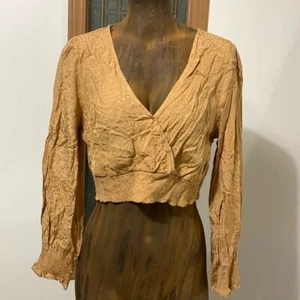 Kirious Leopard Print Crop Top Large Gold Beige Cut-out Back Long Sleeve - Picture 1 of 9