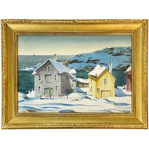 Henry Martin Gasser Impressionist Watercolor Painting, Winter Coastal Scene - Picture 1 of 7