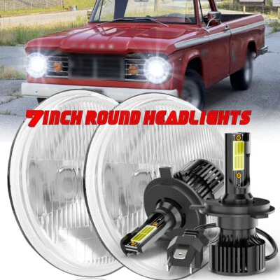 Pair FIT dodge D100 D150 D200 D300 7" Inch Round Headlight Hi-Lo Beam set of 2 - Image 1 of 4