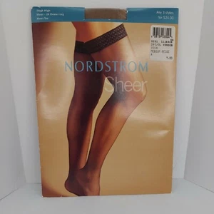 NORDSTROM Sheer Thigh High Stockings 20 Denier Medium Beige Sheer Toe New - Picture 1 of 5