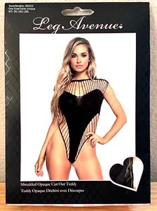 Leg Avenue Shredded Opaque Cut Out Teddy Black One Size Sexy Lingerie New - Picture 1 of 9
