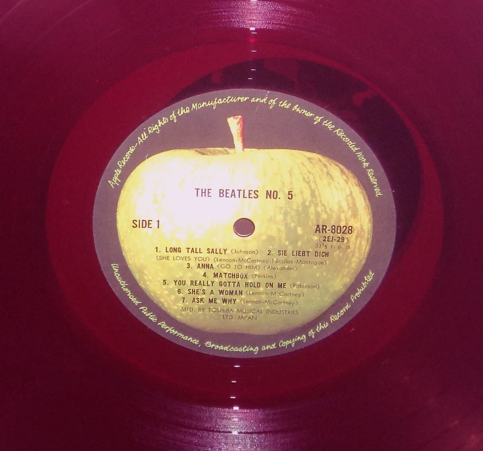 BEATLES "No 5" 1969 JAPAN Apple RED VINYL Lp green Obi/Lyrics Lennon Harrison Foto 1 de 4