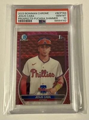 2023 Bowman Chrome Jesus Caba Fuchsia Shimmer  /199 #164 PSA 10 PHILLIES - Image 1 of 2