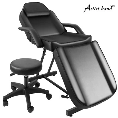 Mesa de masaje negra tatuaje cama facial con taburete hidráulico equipo de salón de belleza Foto 1 de 4