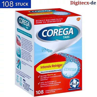 COREGA TABS Intensiv Reiniger Rundumschutz 4 in 1 Reinigungssystem 108 Tabs NEU