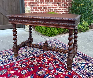 Antique French Desk Writing Table Renaissance w Drawer Oak Barley Twist c. 1920s - Picture 1 of 21