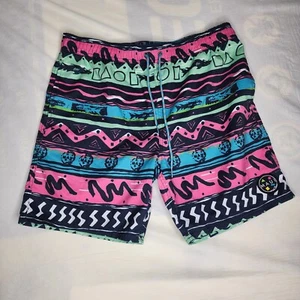 Maui and Sons Mens Large Swim Trunks 80s Style Geometric Print Drawstring Hawaii - Picture 1 of 8
