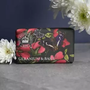 Luxury Soap Bar Natural Vegan Shea Butter Kew Gardens Geranium & Basil 240g - Picture 1 of 2