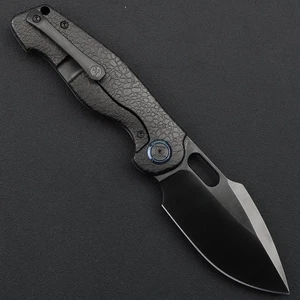 Kunwu Knives Gringo Folding Knife 3.63" Black S390 Steel Blade Titanium Handle - Picture 1 of 11