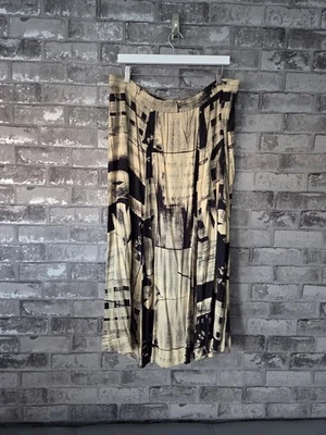 Windsmoor Abstract Print Midi Skirt Black Beige Elastic Waist Viscose UK 16 - Image 1 of 4