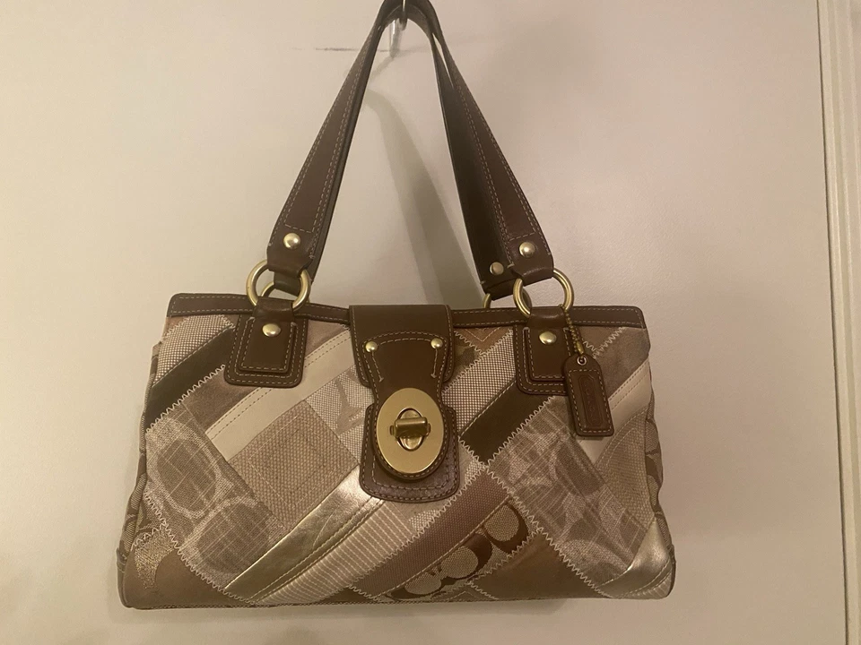 Bolso de Mano Coach Legacy Vintage Estampado Patchwork Beige Dorado Marrón Cuero Foto 1 de 1