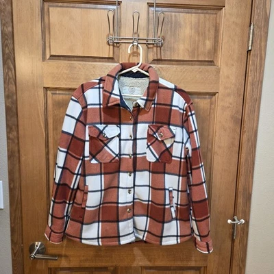 Chaqueta chaqueta forrada de sherpa a cuadros naranja quemado talla M Sage Collective para mujer  Foto 1 de 4
